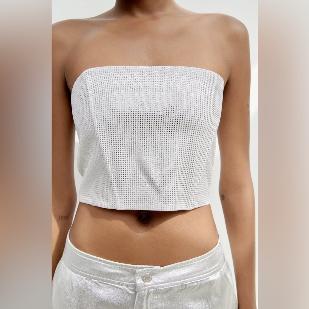 Zara Rhinestone Strapless Top - Picture 4 of 9